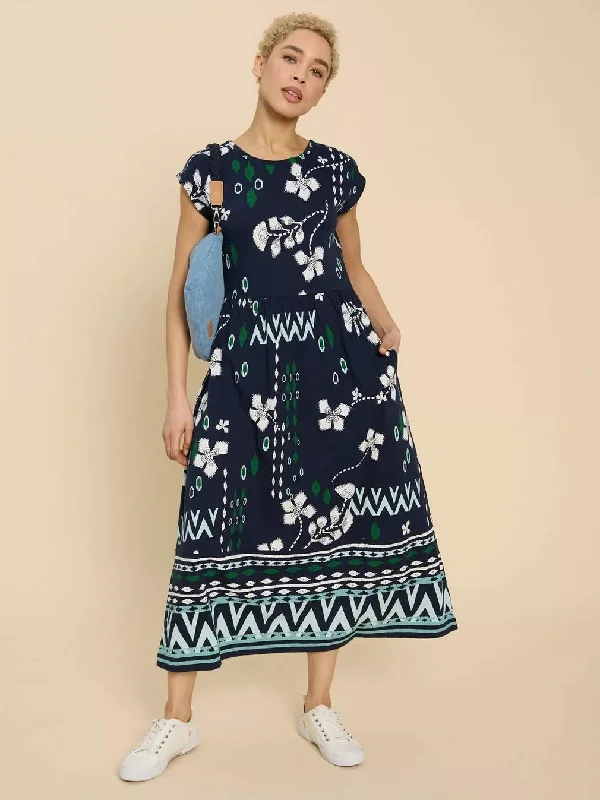 Addison Midi Dress - Navy Print