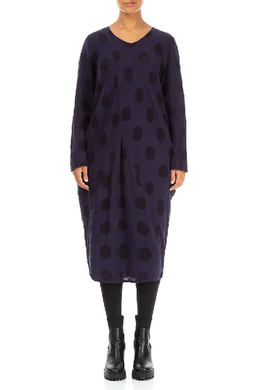 Bubble Pattern Dark Purple Linen Midi Dress