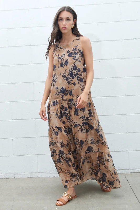 Floral print sleeveless tiered maxi dress wholesale