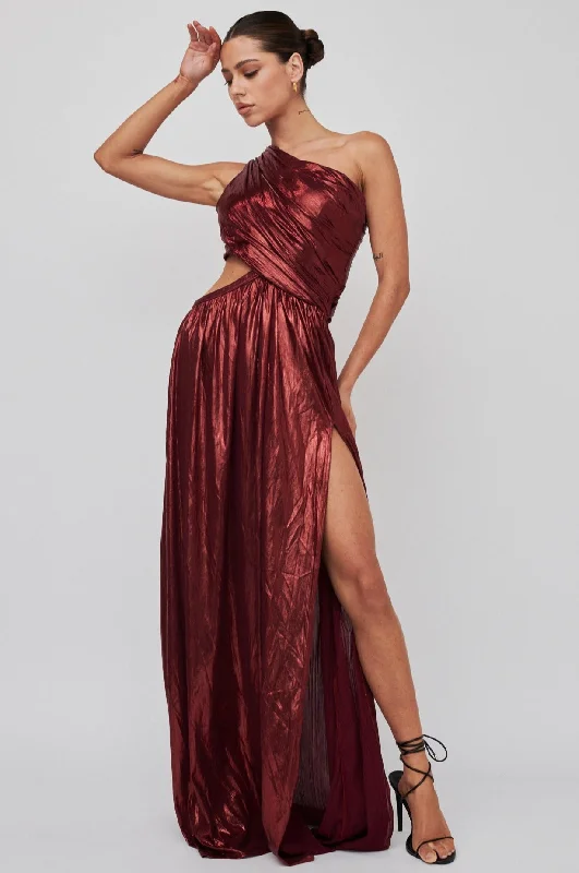 Fortuna One Shoulder Split Maxi Dress Wine