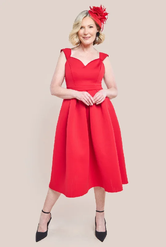 Goddiva Scuba Foam Skater Midi Dress - Red