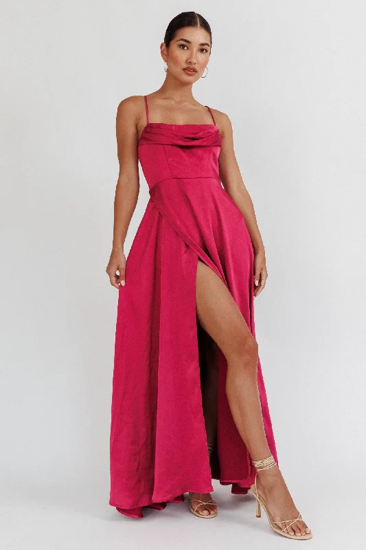 Inner Light Gathered Bust Split Maxi Dress Wine