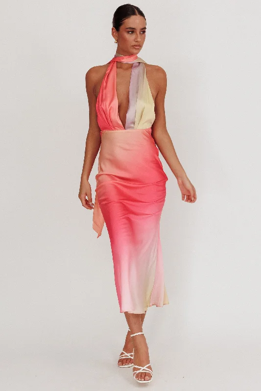 Italia Azure Halterneck Maxi Dress Tangerine