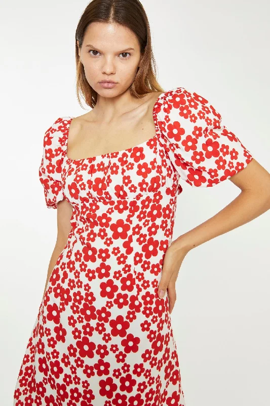 White-Red Flower Tie-Back Mini Dress