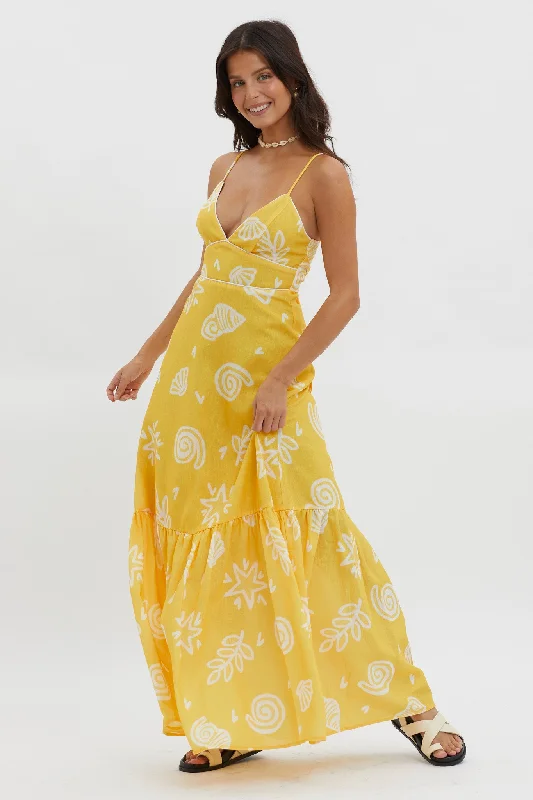 Later Days Cami Strap Maxi Dress Print Yellow