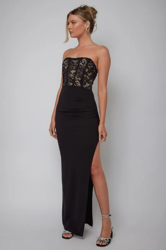 Maravilla Lace Bodice Maxi Dress Black/Nude