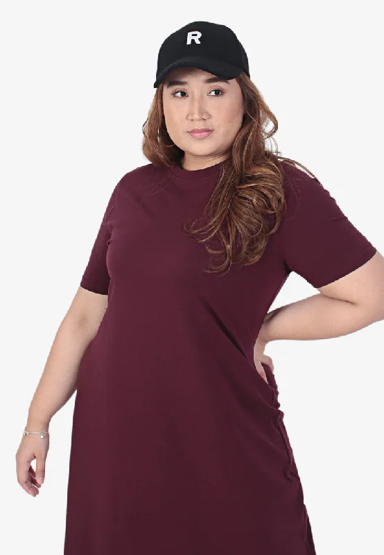 Collins Basic Cotton Midi Dress - Maroon