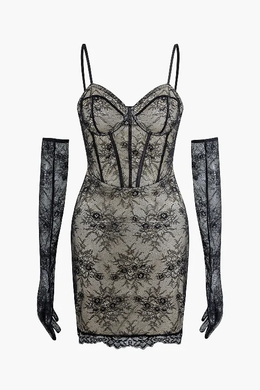 Solid Lace Corset Mini Dress