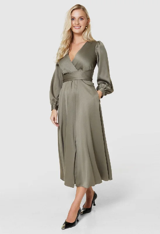 OLIVE FULL SKIRT MIDI DRESS