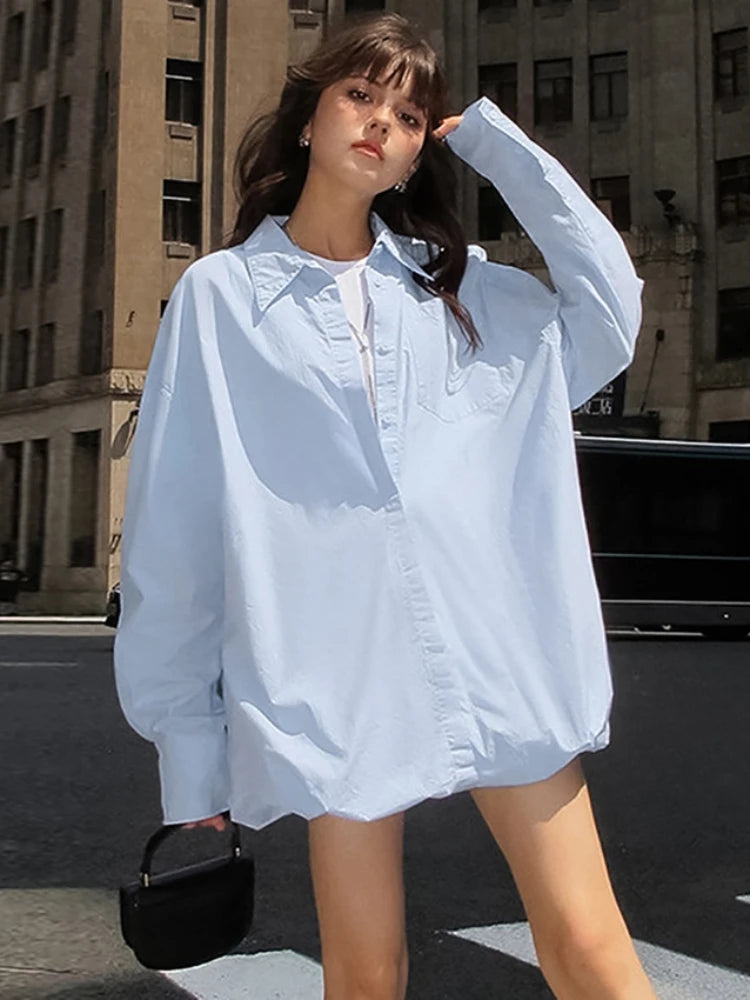 Oversized Baggy Turn Collar Cover-up Casual Loose Holiday Beach Mini Dress