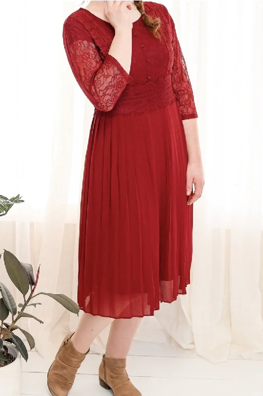 Pleated Midi Dress Style 2764 in Burgundy