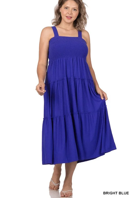 Hi Curvy Plus Size Women Smocked Tiered Midi Dress