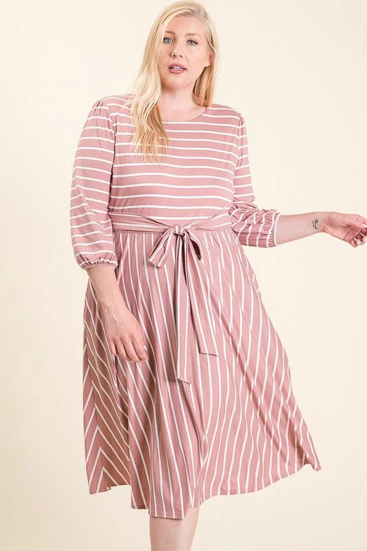 Plus Striped Midi Dress in Navy/Ivory Style 5094X