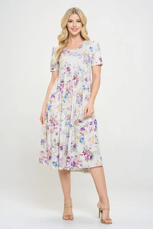 Plus Tiered Midi Dress Silver Floral Style 333