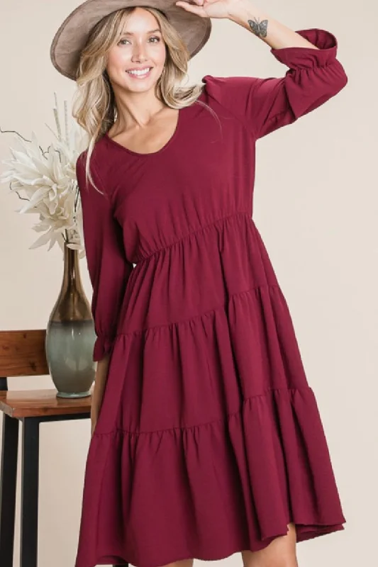 Plus Tiered Midi Dress Style 5865 in Wine