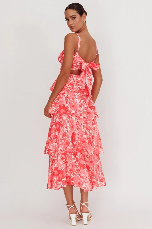 Provence Bloom Tiered Floral Maxi Dress Pink