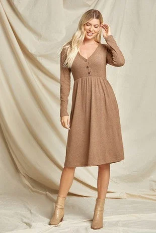 Ribbed Midi Dress 5074 in Mocha