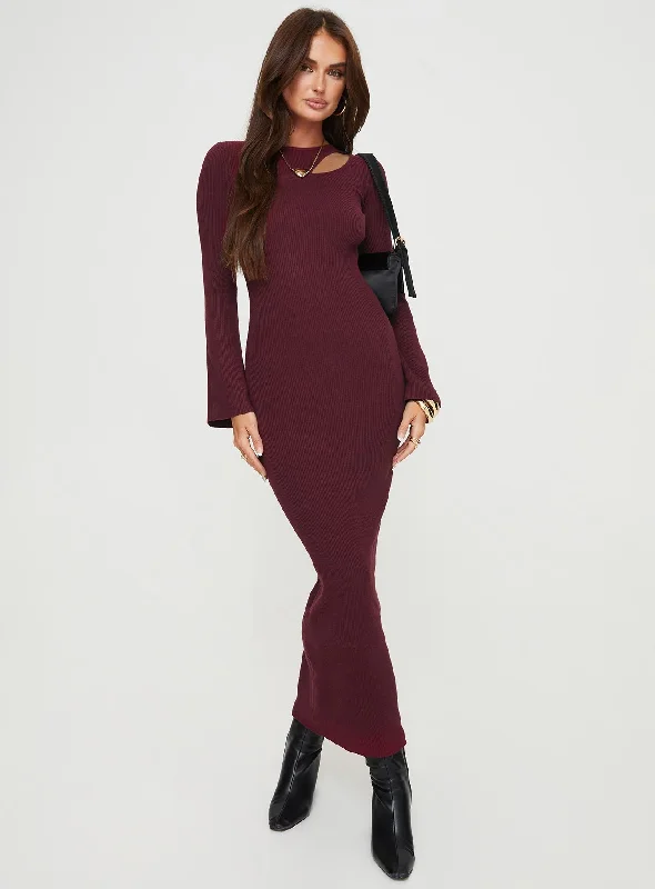 Rydelle Cut Out Knit Maxi Dress Maroon