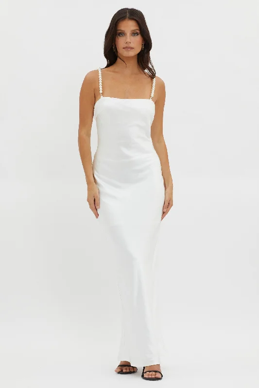 Saving Grace Pearl Strap Maxi Dress Oyster