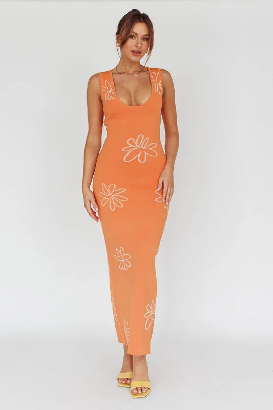 Sunland Knit Maxi Dress Flower Tangerine