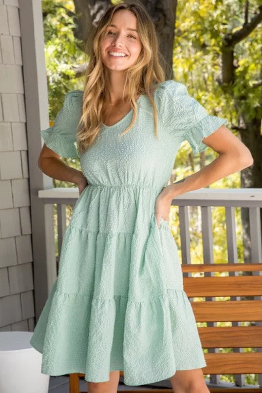 Tiered Crisp Midi Dress 5955 in Sage