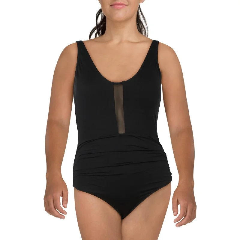 Anne Cole Womens Solid Nylon One-Piece Swimsuit Elegant Halter Bikini