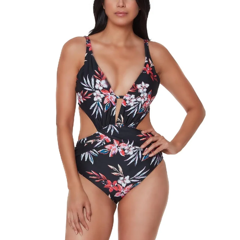 Bar III Womens Floral Tummy Toner One-Piece Swimsuit Minimalist One-Piece
