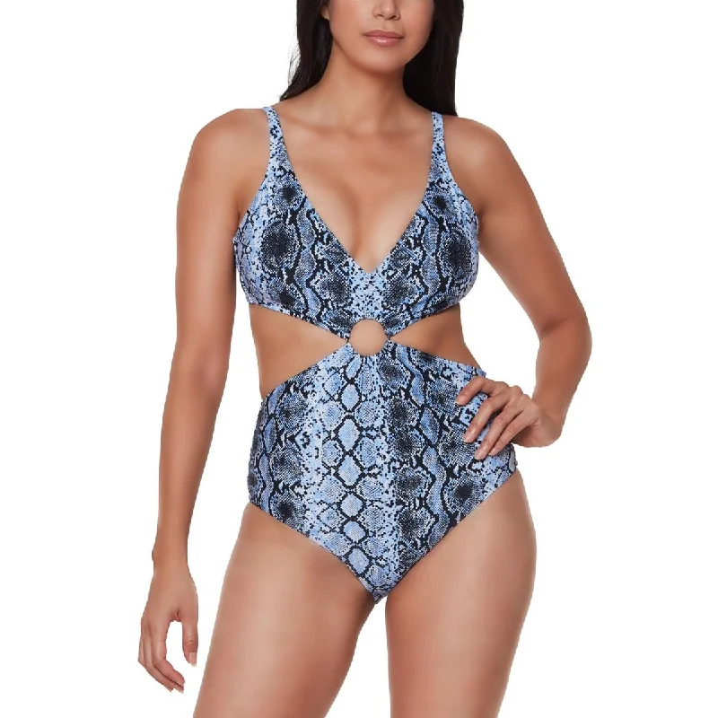 Bar III Womens Printed Cut-Out One-Piece Swimsuit Retro Swimwear Style