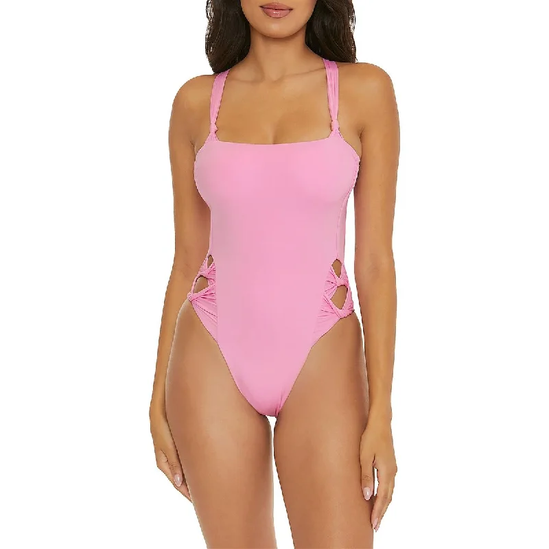 Becca Womens Solid Nylon One-Piece Swimsuit Summer Ready Swimsuit