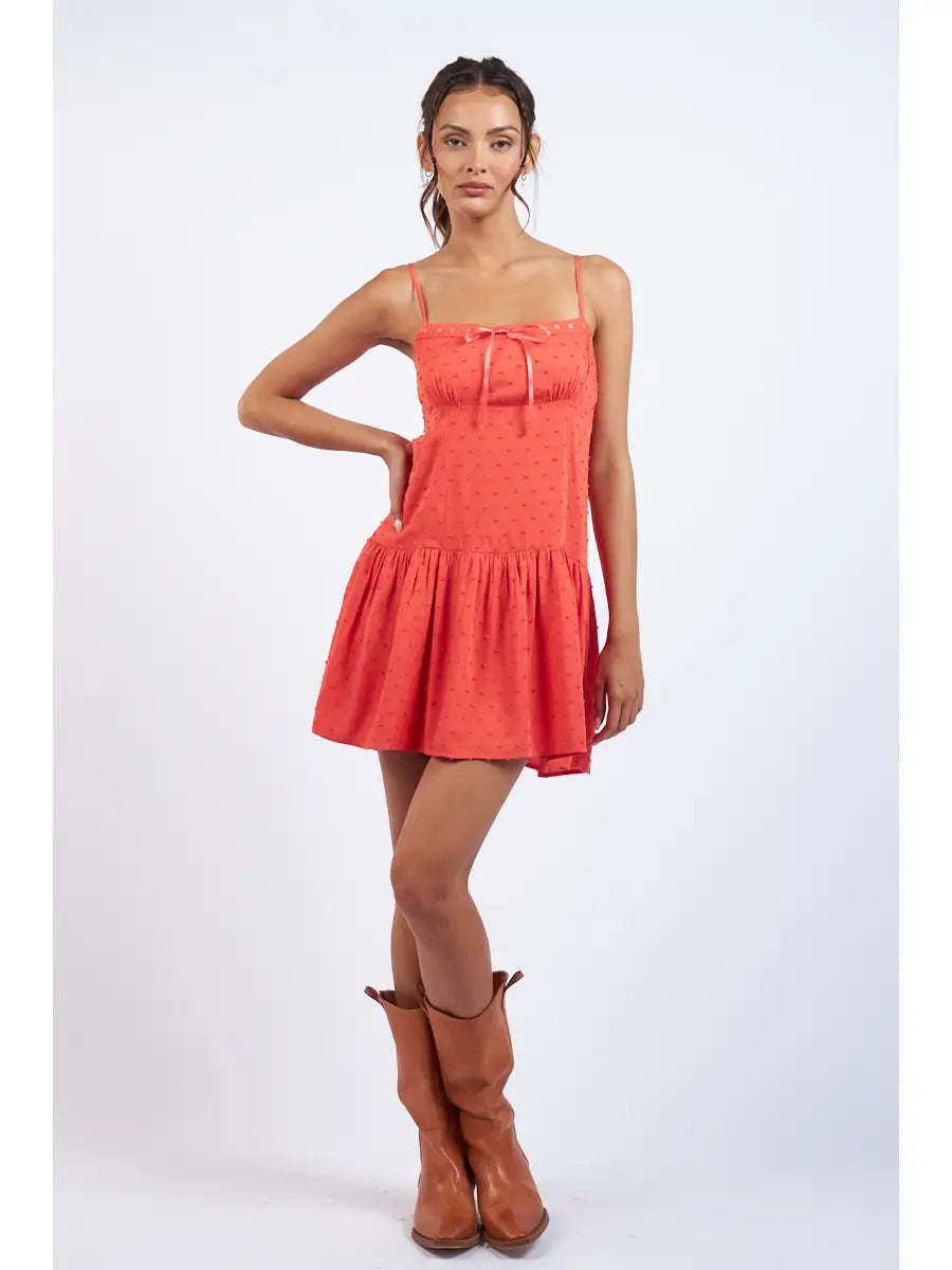 Clip Dot Print Sleeveless Lace Trim Mini Dress Classic Solid Mini Dress
