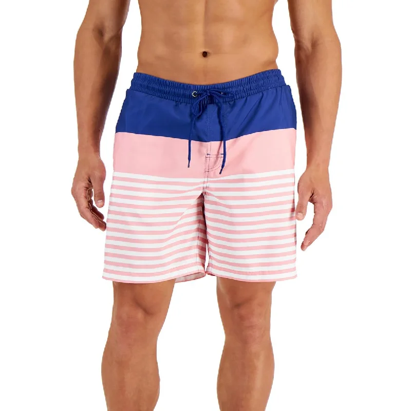 Club Room Mens Colorblock Pockets Swim Trunks Tie-Back Swimwear