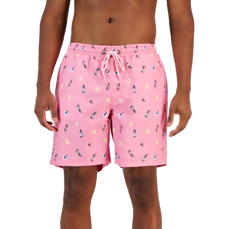 Club Room Mens Printed Polyester Swim Trunks Button-Front Swimsuit