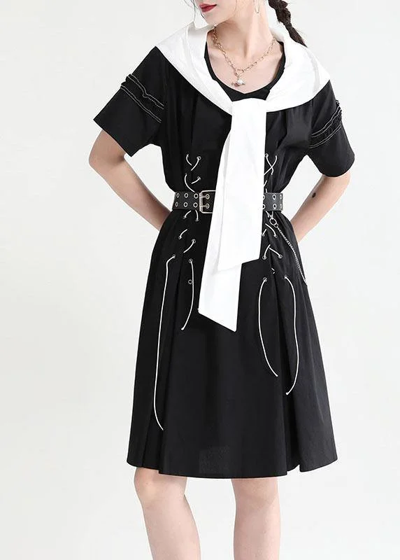 Comfy Black hooded Design Patchwork Summer Mini Dresses Short Sleeve Stylish Sweetheart Mini Dress Comfy Black hooded Design Patchwork Summer Mini Dresses Short Sleeve Stylish Sweetheart Mini Dress