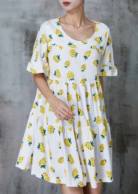Diy Yellow Oversized Print Cotton Mini Dress Summer Classic White Mini Dress
