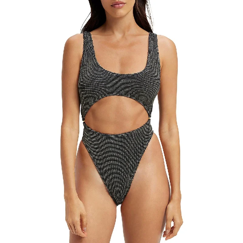 Good American Womens Metallic Cut-Out One-Piece Swimsuit Swimsuit with Skirt