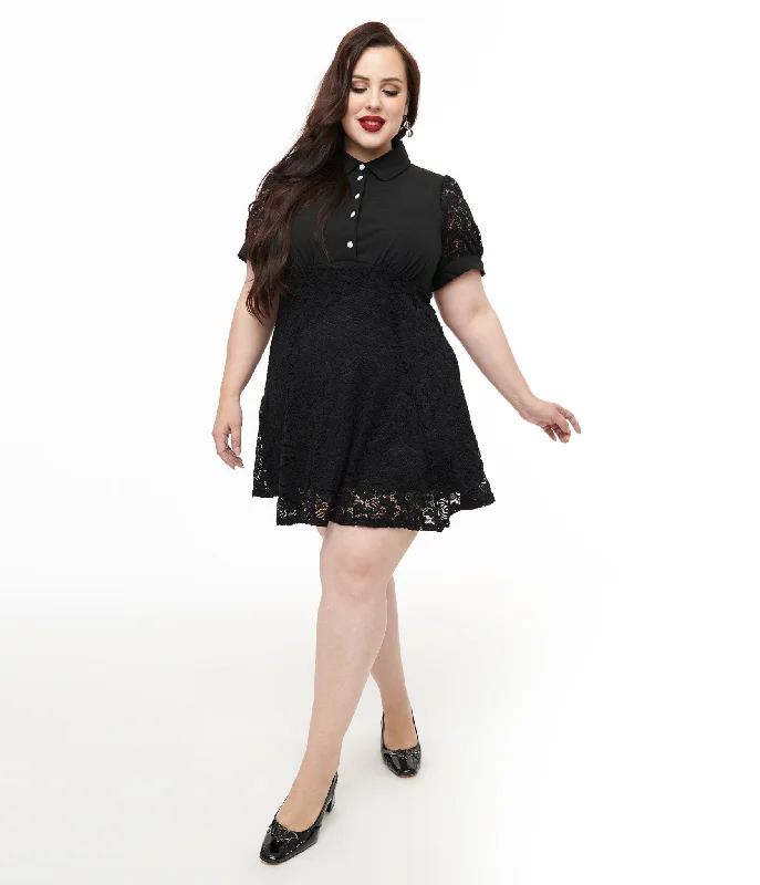 Hell Bunny Plus Size 1950s Black Lace Dominica Mini Dress Trendy Crossover Mini Dress