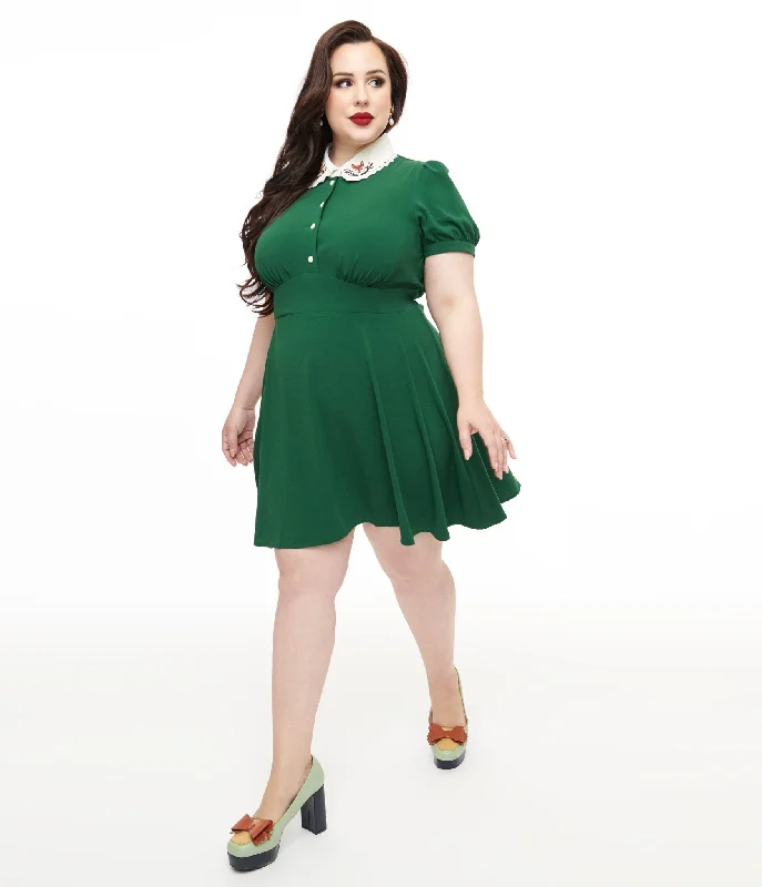 Hell Bunny Plus Size 1950s Green Basil Fox Mini Dress Fashionable Lace-Trim Mini Dress Hell Bunny Plus Size 1950s Green Basil Fox Mini Dress Fashionable Lace-Trim Mini Dress