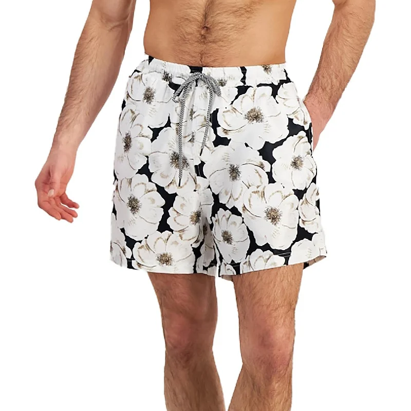 INC Mens Floral Print Polyester Swim Trunks Classic Monokini Design