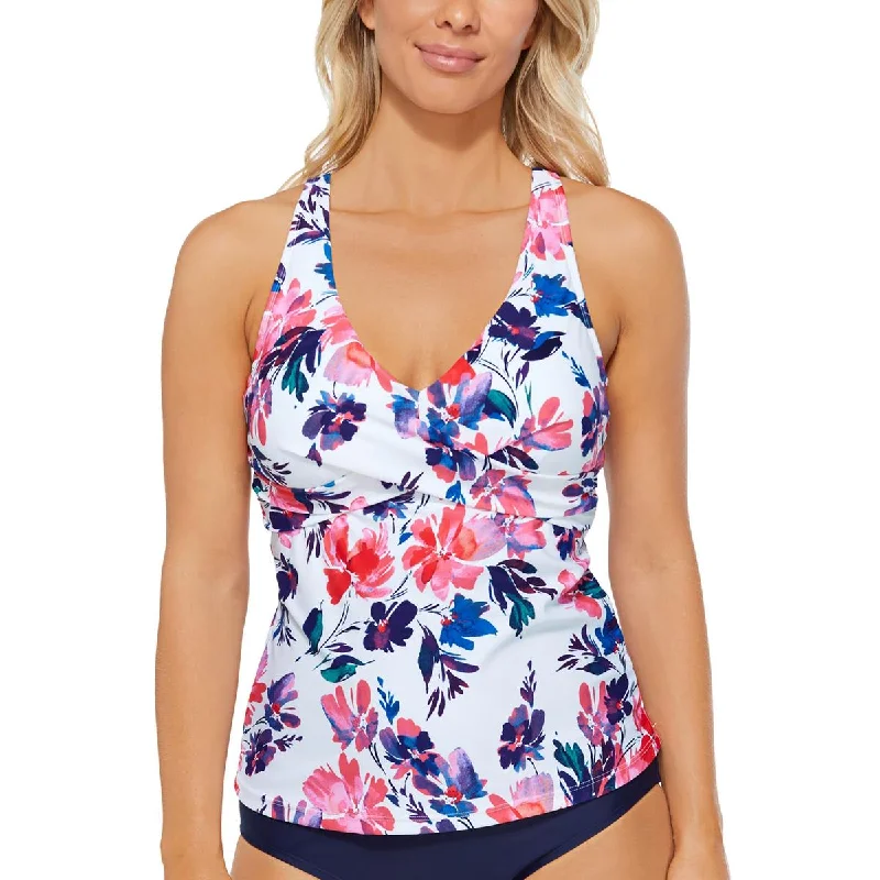 Island Escape Womens Underwire Floral Tankini Swim Top Plunge Neckline Swimsuit