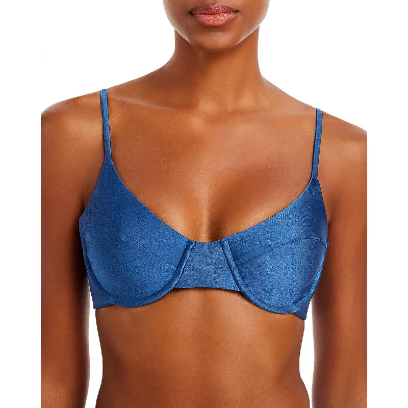 JADE Swim Womens Alina Metallic Underwire Bikini Swim Top High-Waisted Swimwear