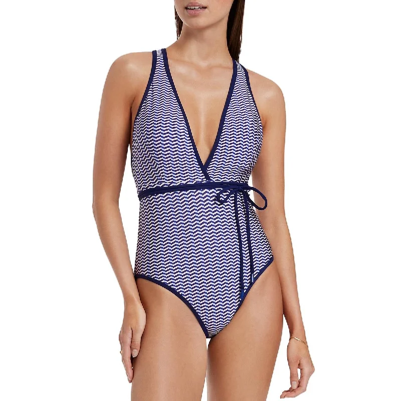 Jets Womens Amoudi Plunge 1PC Printed Nylon One-Piece Swimsuit Minimalist One-Piece