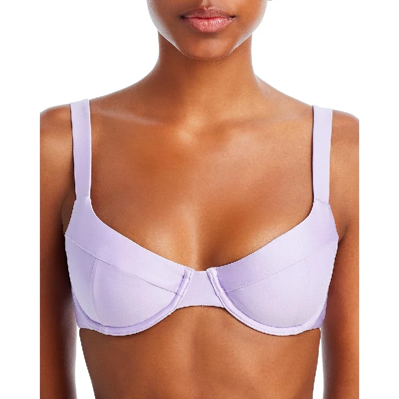Jonathan Simkhai Womens Lia Satin Top Solid Nylon Bikini Swim top Sleek Racerback Swimsuit Jonathan Simkhai Womens Lia Satin Top Solid Nylon Bikini Swim top Sleek Racerback Swimsuit