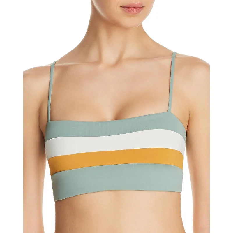 L Space Womens Rebel Stripe Square Neck Bikini Swim Top Quick-Dry Swimsuit