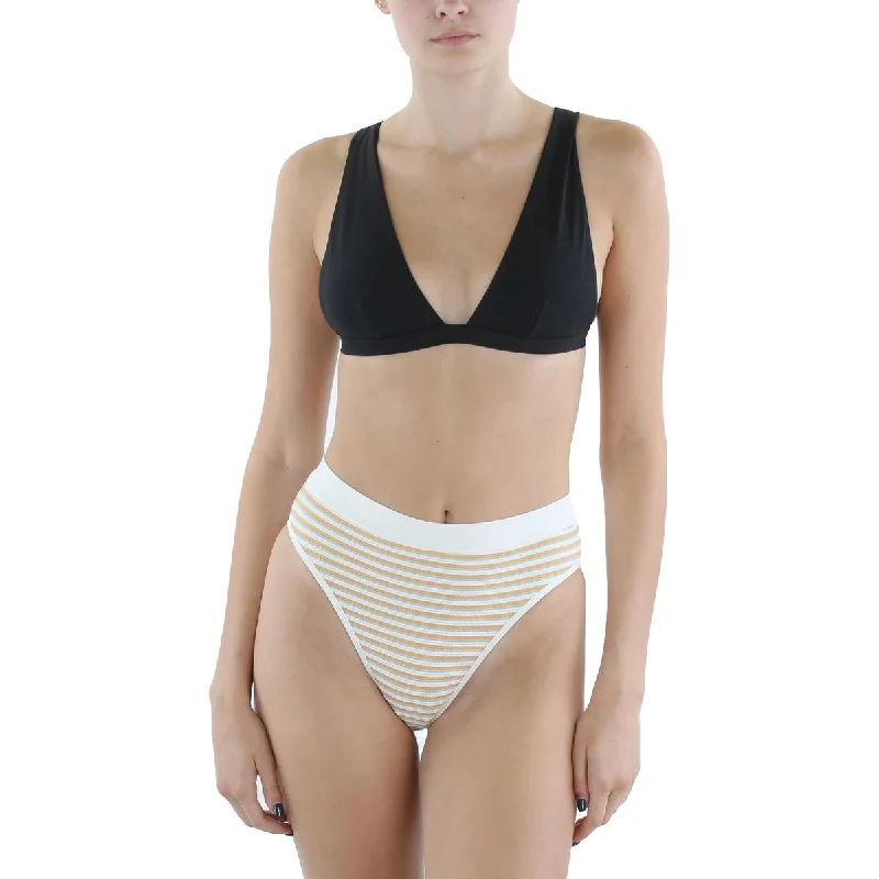 L Space Womens Striped Textured Swim Bottom Separates Push-Up Bikini Top