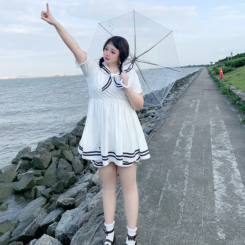 Niu Niu~Plus Size Lolita Dress Navy Sailor Swimsuit Short Sleeve Bold High-Cut Bikini Niu Niu~Plus Size Lolita Dress Navy Sailor Swimsuit Short Sleeve Bold High-Cut Bikini