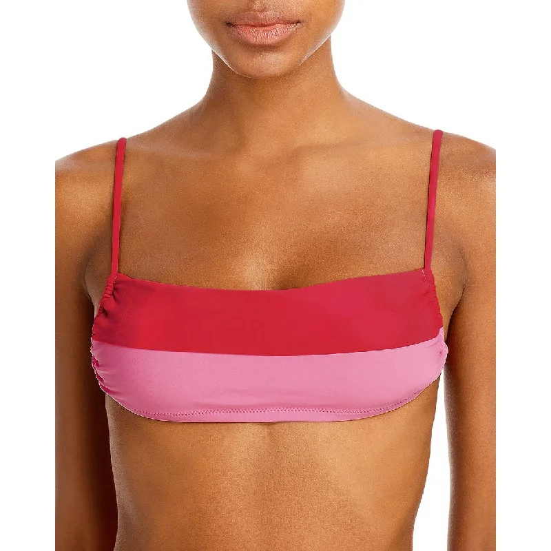 PQ Swim Womens Luna Colorblock Bandeau Bikini Swim Top Sleek Mesh Bikini