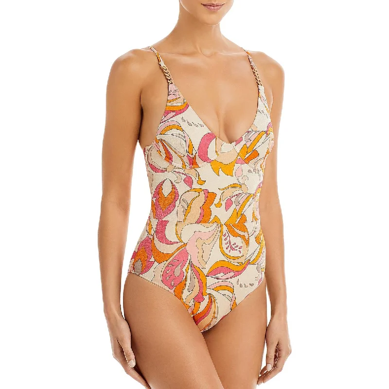 Revel Rey Womens Inez Metallic Underwire One-Piece Swimsuit Stylish Cover-Up Set
