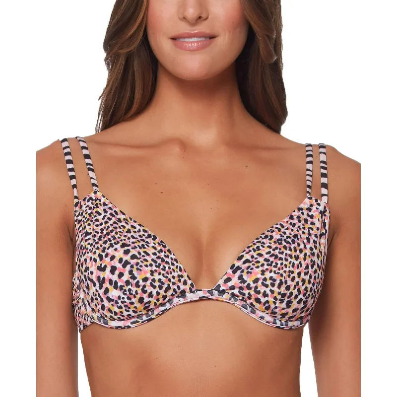 Sanctuary Womens Underwire Animal Print Bikini Swim Top Lace-Detail Bikini Set