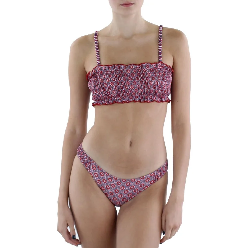 Solid & Striped Womens Printed Bikini Swim top Mesh Detail Bikini