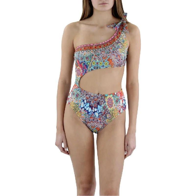 True Colours by La Moda Womens Embellished Cut-Out One-Piece Swimsuit Summer Ready Swimsuit True Colours by La Moda Womens Embellished Cut-Out One-Piece Swimsuit Summer Ready Swimsuit